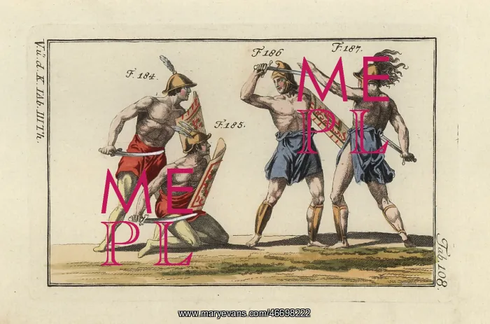 : Samnite gladiators fighting with swords (gladius) : Samnite gladiators fighting with swords (gladius)