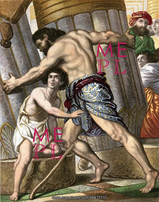 : Samson pulling down the Temple of Dagon, god of : Samson pulling down the Temple of Dagon, god of