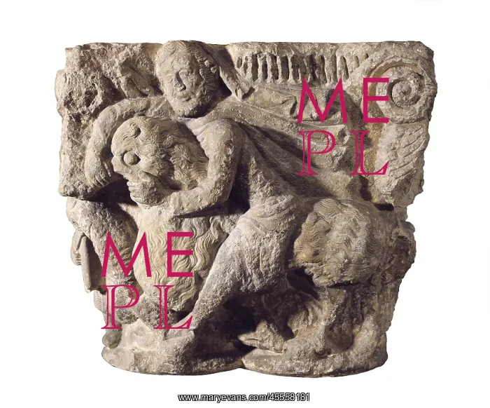 : Samson's capital. 12th c. Samson breaking the : Samson's capital. 12th c. Samson breaking the