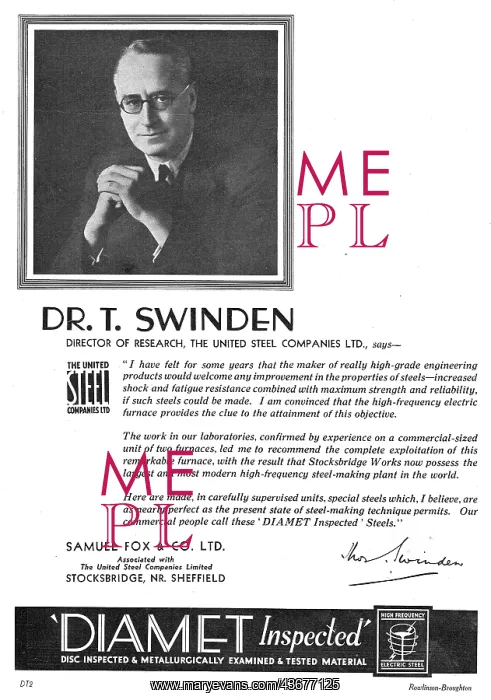 : Samuel Fox Diamet Steels - Dr T.Swinden : Samuel Fox Diamet Steels - Dr T.Swinden