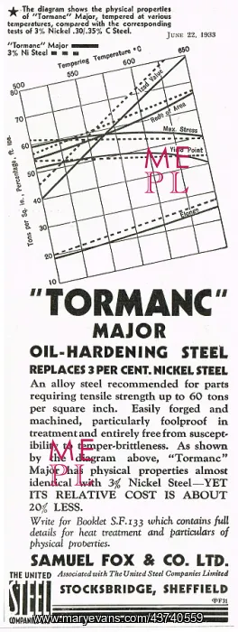 : Samuel Fox Stocksbridge Alloy Steels Tormanc : Samuel Fox Stocksbridge Alloy Steels Tormanc