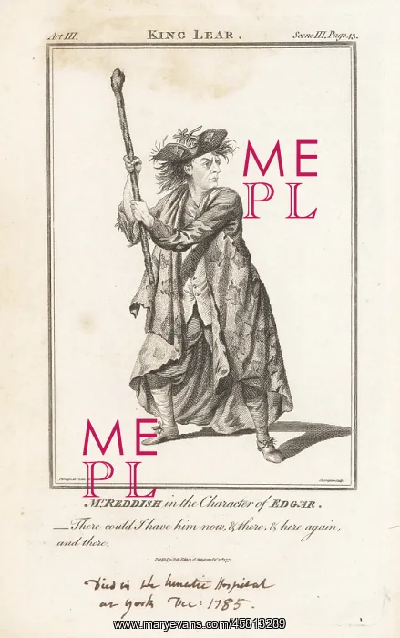 : Samuel Reddish as Edgar in King Lear, 1767 : Samuel Reddish as Edgar in King Lear, 1767