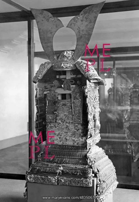 : Samurai armour in a museum in Tokyo, 1938 : Samurai armour in a museum in Tokyo, 1938
