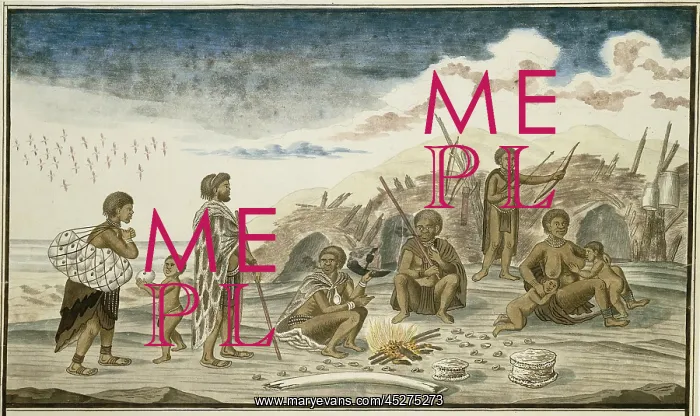 : The San People and their Huts on the Beach : The San People and their Huts on the Beach