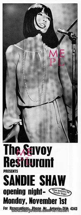 : Sandie Shaw performing at the Savoy Restaurant : Sandie Shaw performing at the Savoy Restaurant