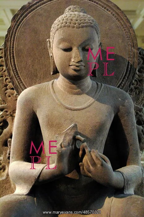 : Sandstone figure of the seated Buddha. 5th century. Sarnath : Sandstone figure of the seated Buddha. 5th century. Sarnath