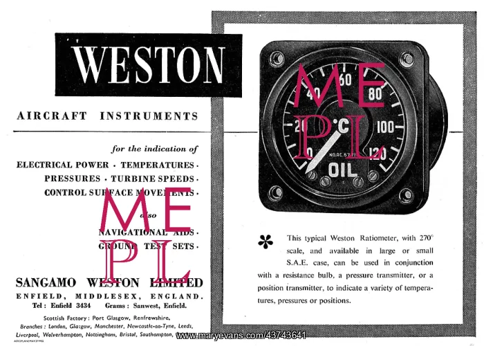 : Sangamo Weston Aircraft Instruments. Oil Temperature Gauge : Sangamo Weston Aircraft Instruments. Oil Temperature Gauge