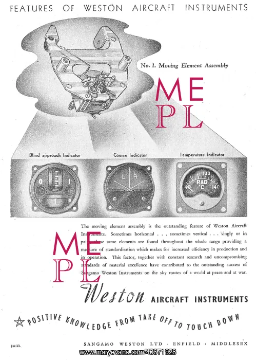 : Sangamo Weston. Weston Aircraft Instruments : Sangamo Weston. Weston Aircraft Instruments