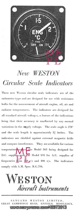 : Sangamo Weston. Weston Aircraft Instruments : Sangamo Weston. Weston Aircraft Instruments