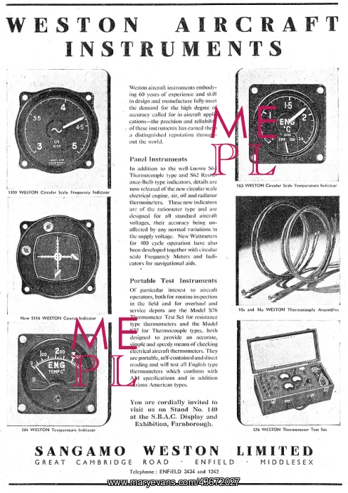 : Sangamo Weston. Weston Aircraft Instruments : Sangamo Weston. Weston Aircraft Instruments
