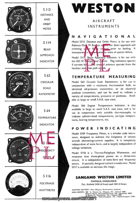 : Sangamo Weston. Weston Aircraft Instruments : Sangamo Weston. Weston Aircraft Instruments