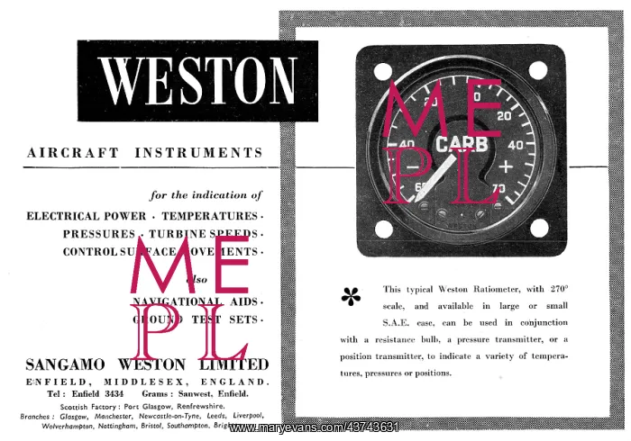 : Sangamo Weston. Weston Aircraft Instruments : Sangamo Weston. Weston Aircraft Instruments