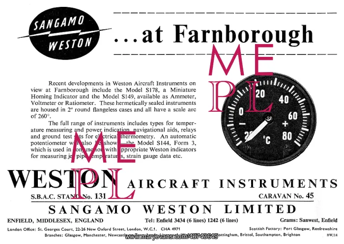 : Sangamo Weston. Weston Aircraft Instruments : Sangamo Weston. Weston Aircraft Instruments