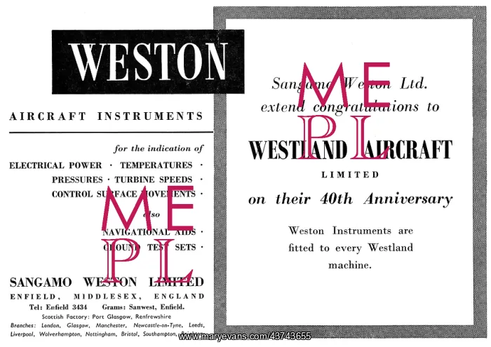 : Sangamo Weston. Weston Aircraft Instruments : Sangamo Weston. Weston Aircraft Instruments
