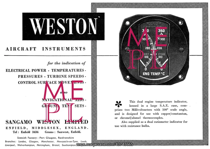 : Sangamo Weston. Weston Aircraft Instruments : Sangamo Weston. Weston Aircraft Instruments