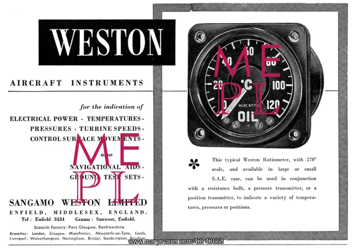 : Sangamo Weston. Weston Aircraft Instruments : Sangamo Weston. Weston Aircraft Instruments