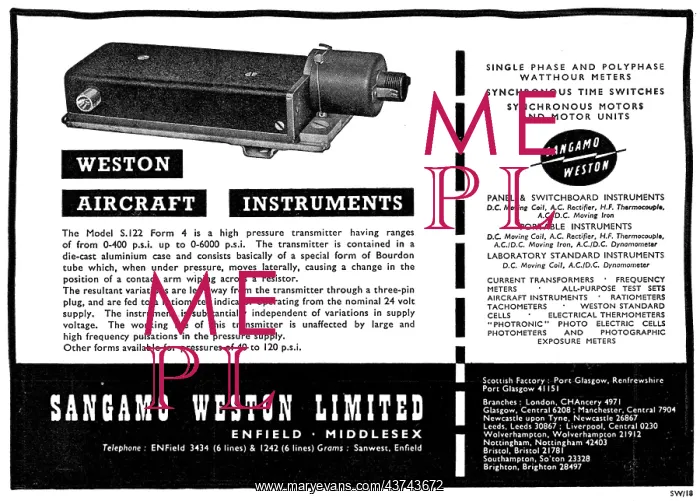 : Sangamo Weston. Weston Aircraft Instruments : Sangamo Weston. Weston Aircraft Instruments