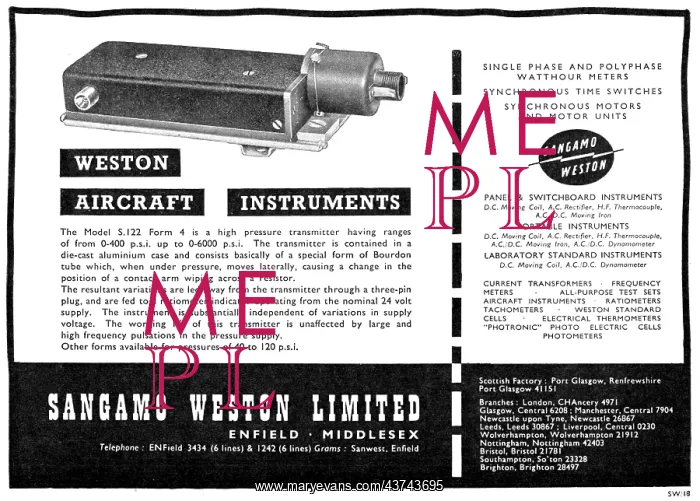 : Sangamo Weston. Weston Aircraft Instruments : Sangamo Weston. Weston Aircraft Instruments