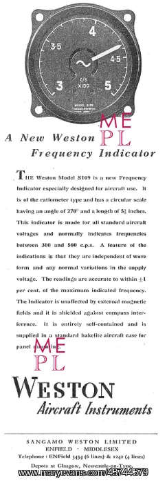 : Sangamo Weston. Weston Aircraft Instruments : Sangamo Weston. Weston Aircraft Instruments