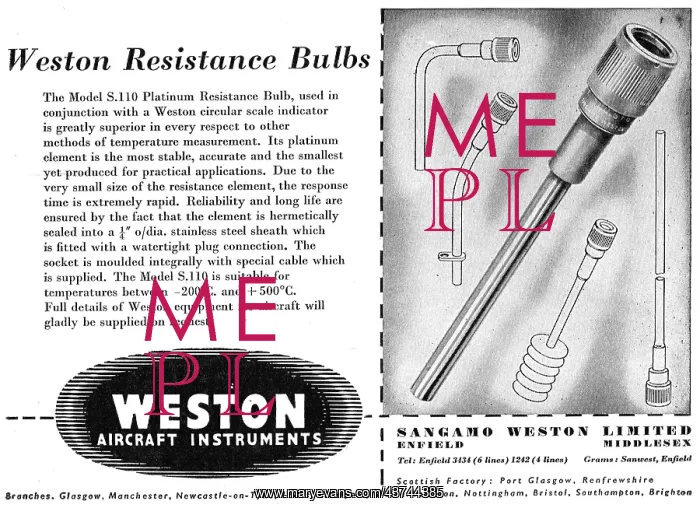 : Sangamo Weston. Weston Aircraft Instruments : Sangamo Weston. Weston Aircraft Instruments