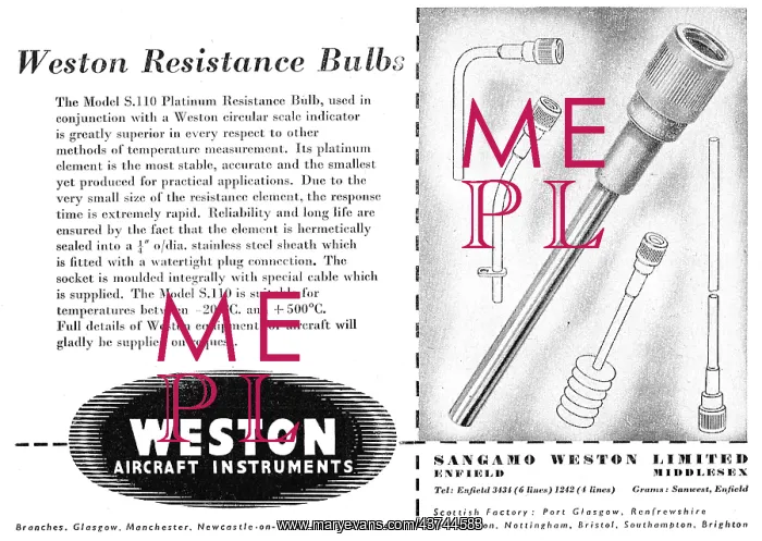 : Sangamo Weston. Weston Aircraft Instruments : Sangamo Weston. Weston Aircraft Instruments
