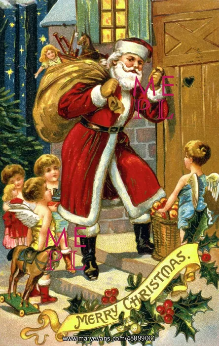  : Santa and cherubs on a Christmas card