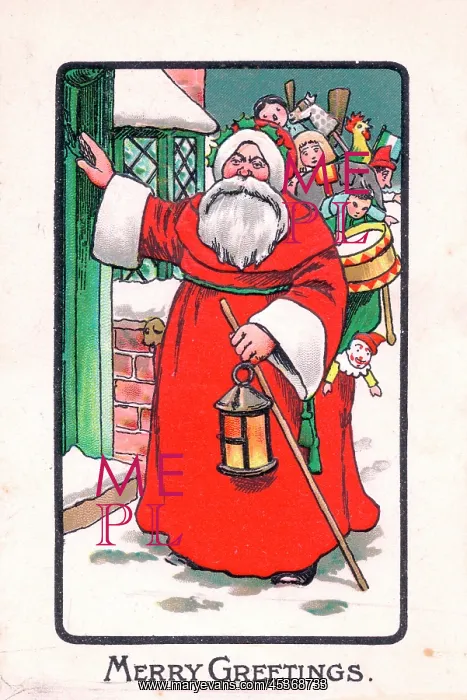 : Santa Claus with his sack on a Christmas postcard : Santa Claus with his sack on a Christmas postcard