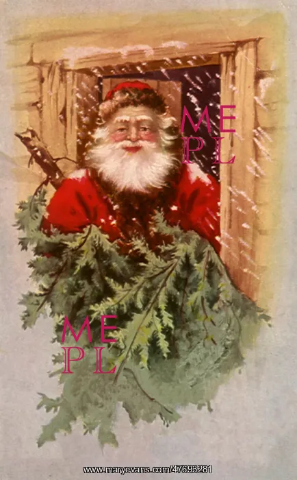  : Santa Holding Christmas Tree in Doorway