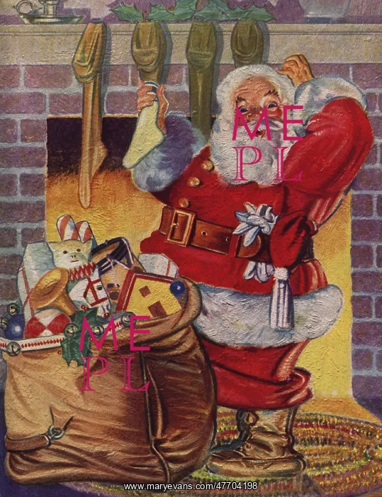 : Santa Holding Sock : Santa Holding Sock