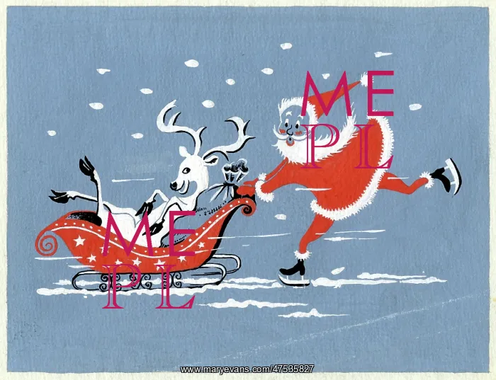 : Santa pushing Reindeer in Sleigh : Santa pushing Reindeer in Sleigh