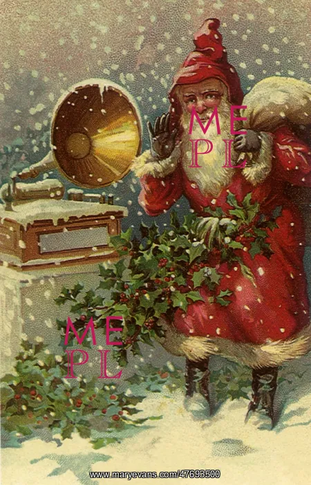 : Santa standing next to Phonograph
