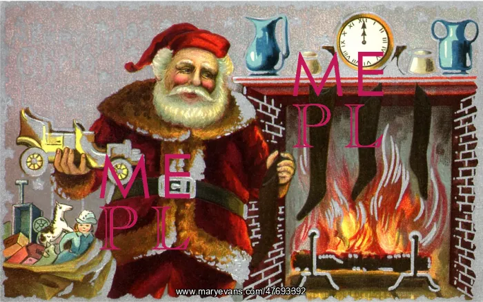  : Santa Stuffs Stocking by Fireplace