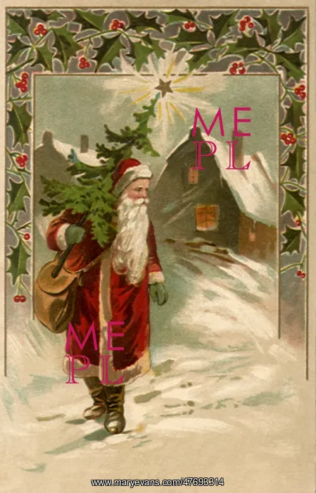  : Santa Walking with Tree in Snow