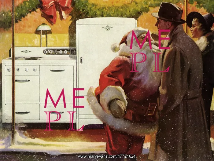 : Santa whispering to Man at Appliance Store : Santa whispering to Man at Appliance Store
