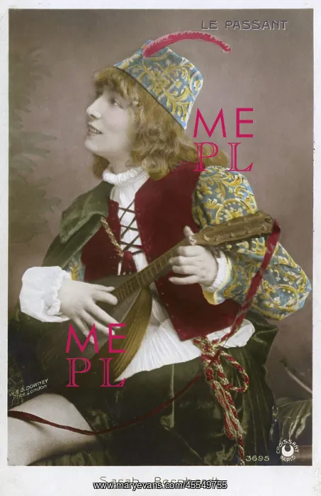 : Sarah Bernhardt in Le Passant - playing a Lute : Sarah Bernhardt in Le Passant - playing a Lute