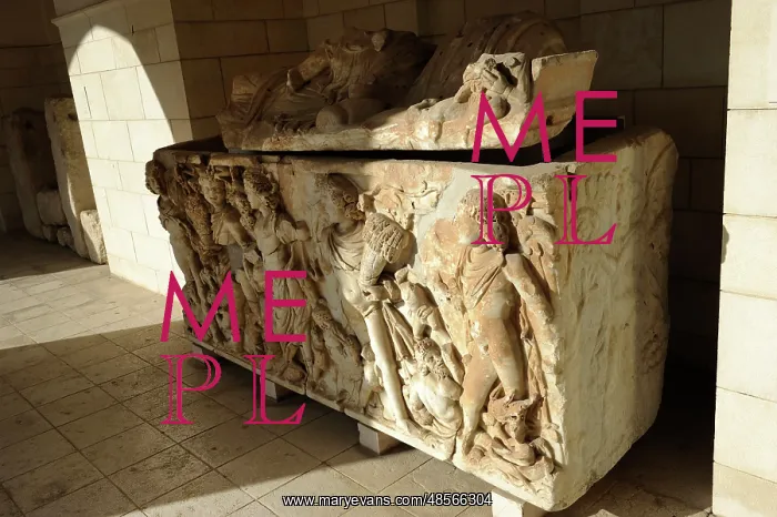 : Sarcophagus, marble. Tel Turmus. Roman period. 3rd century A : Sarcophagus, marble. Tel Turmus. Roman period. 3rd century A