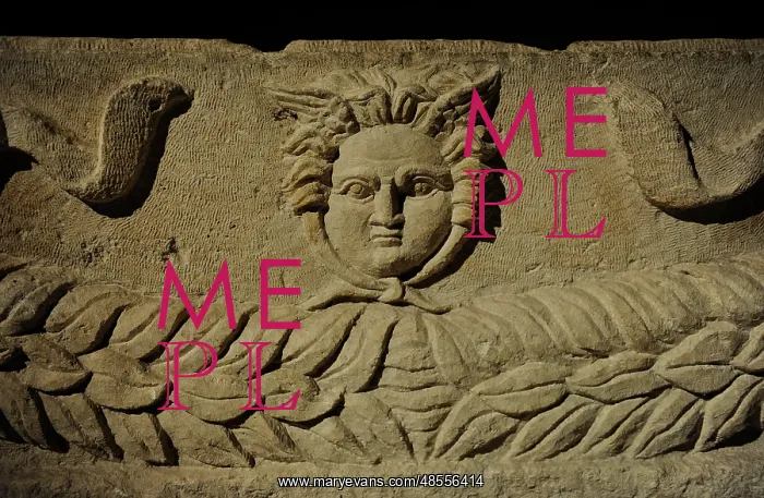 : Sarcophagus tub. 2nd century AD. Medusa. From Sidon (Lebanon : Sarcophagus tub. 2nd century AD. Medusa. From Sidon (Lebanon