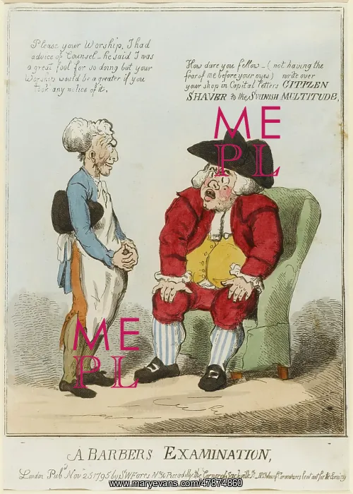: Satirical cartoon, A Barbers Examination : Satirical cartoon, A Barbers Examination