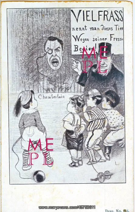 : Satirical cartoon of Kruger calling Chamberlain a Wolverine : Satirical cartoon of Kruger calling Chamberlain a Wolverine