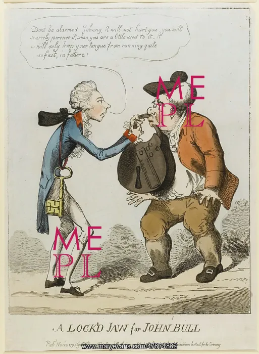 : Satirical cartoon, A Lock'd Jaw for John Bull : Satirical cartoon, A Lock'd Jaw for John Bull