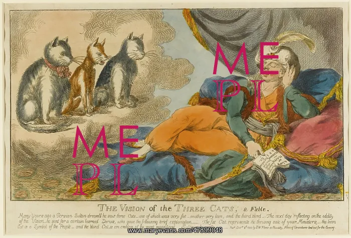  : Satirical cartoon, The Vision of the three Cats, a Fable