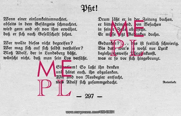 : Satirical poem at Hitler's expense, 1923-25 : Satirical poem at Hitler's expense, 1923-25