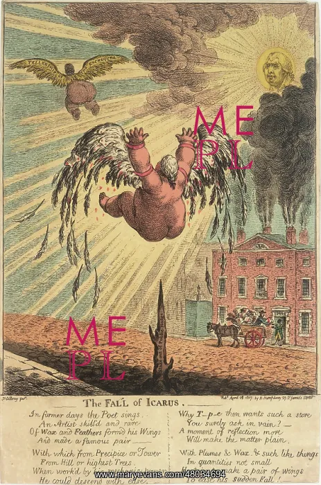 : Satirical political cartoon, The Fall of Icarus : Satirical political cartoon, The Fall of Icarus