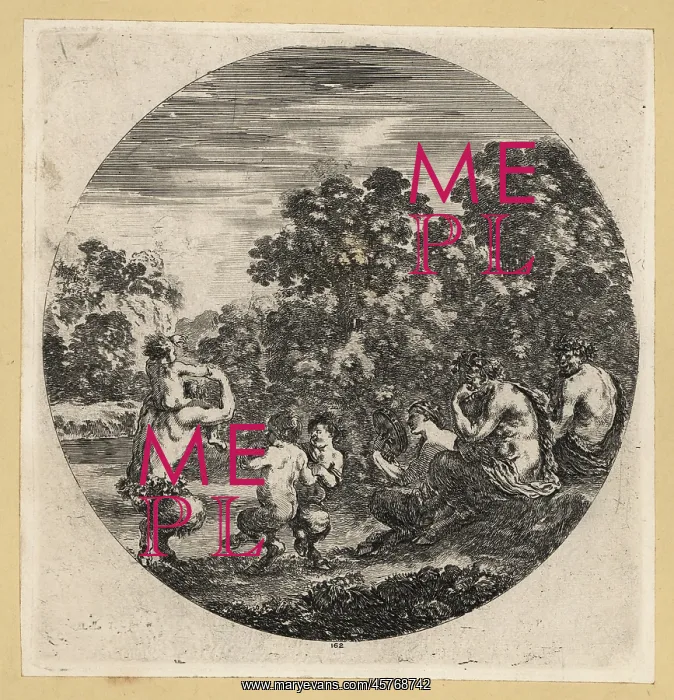  : Satyrs in laurel crowns and garlands dancing in