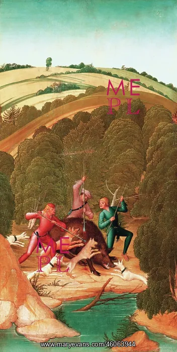 : Sauhatz. (Pig hunt). 1505. Painting by Rueland Frueauf the Younger (1470 - after 1545) : Sauhatz. (Pig hunt). 1505. Painting by Rueland Frueauf the Younger (1470 - after 1545)
