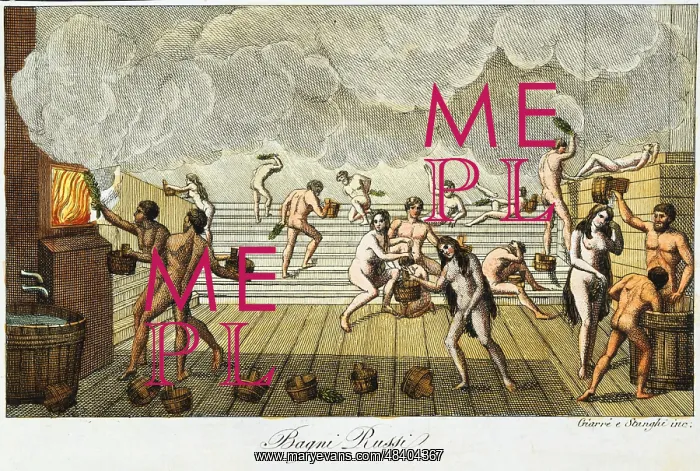 : Sauna (Russian) bath. From an early 19th century : Sauna (Russian) bath. From an early 19th century