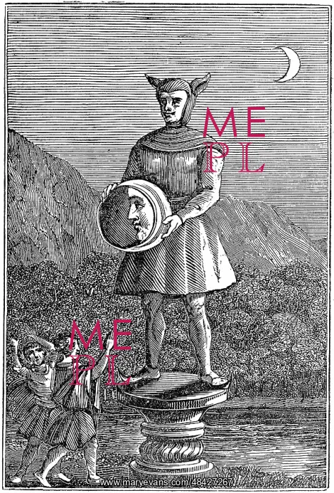 : Saxon idol of the Moon shown holding a disc which : Saxon idol of the Moon shown holding a disc which