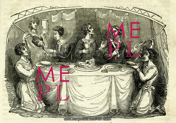 : Saxon men at a table enjoying a banquet : Saxon men at a table enjoying a banquet