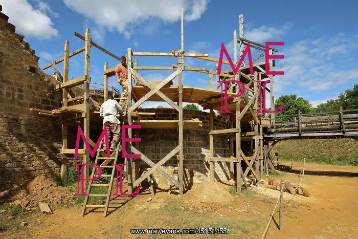 : Scaffolding, Chateau de Guedelon, Treigny, Burgundy, France : Scaffolding, Chateau de Guedelon, Treigny, Burgundy, France