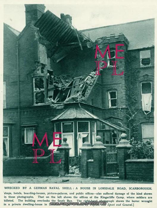 : Scarborough building wrecked by German naval shell : Scarborough building wrecked by German naval shell